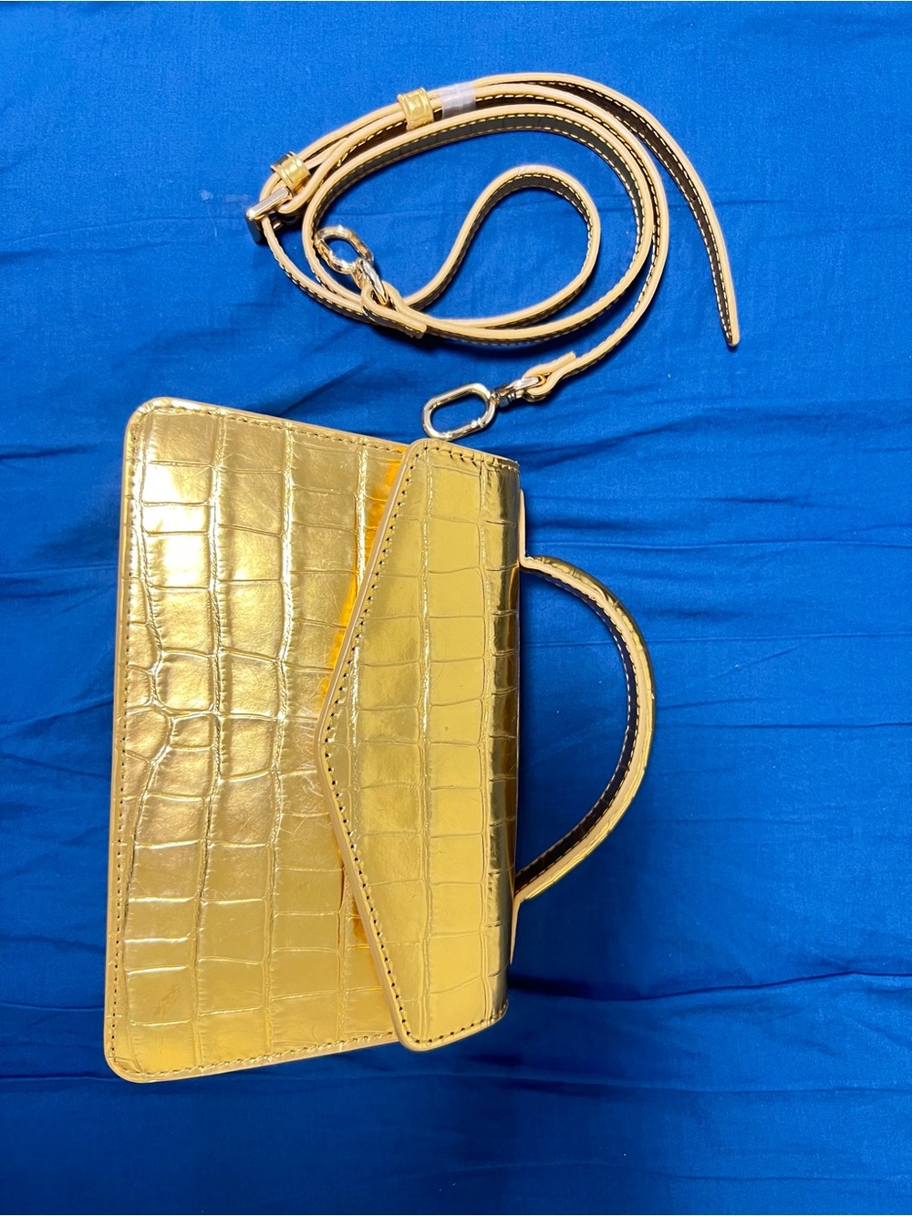 J. Crew Uptown Leather Tote Gracie Top Handle Bag Croc-Embossed Metallic Handbag - Picture 8 of 16